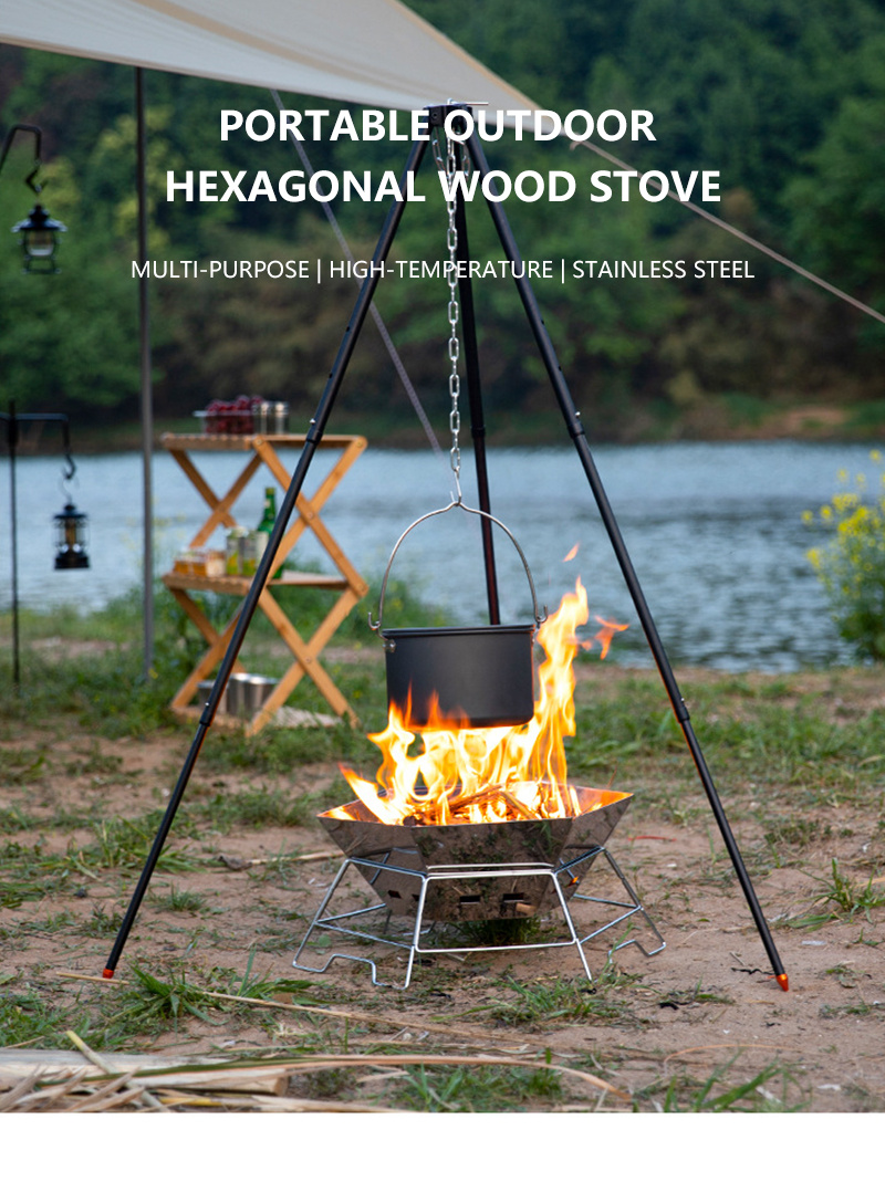 Portable Outdoor Hexagonal Wood Stove Outdoor Portable Folding Stainless  Steel Grill 6 Sided Campfire Wood Stove For Grill And Camping Picnic | 24/7  Customer Service | Temu