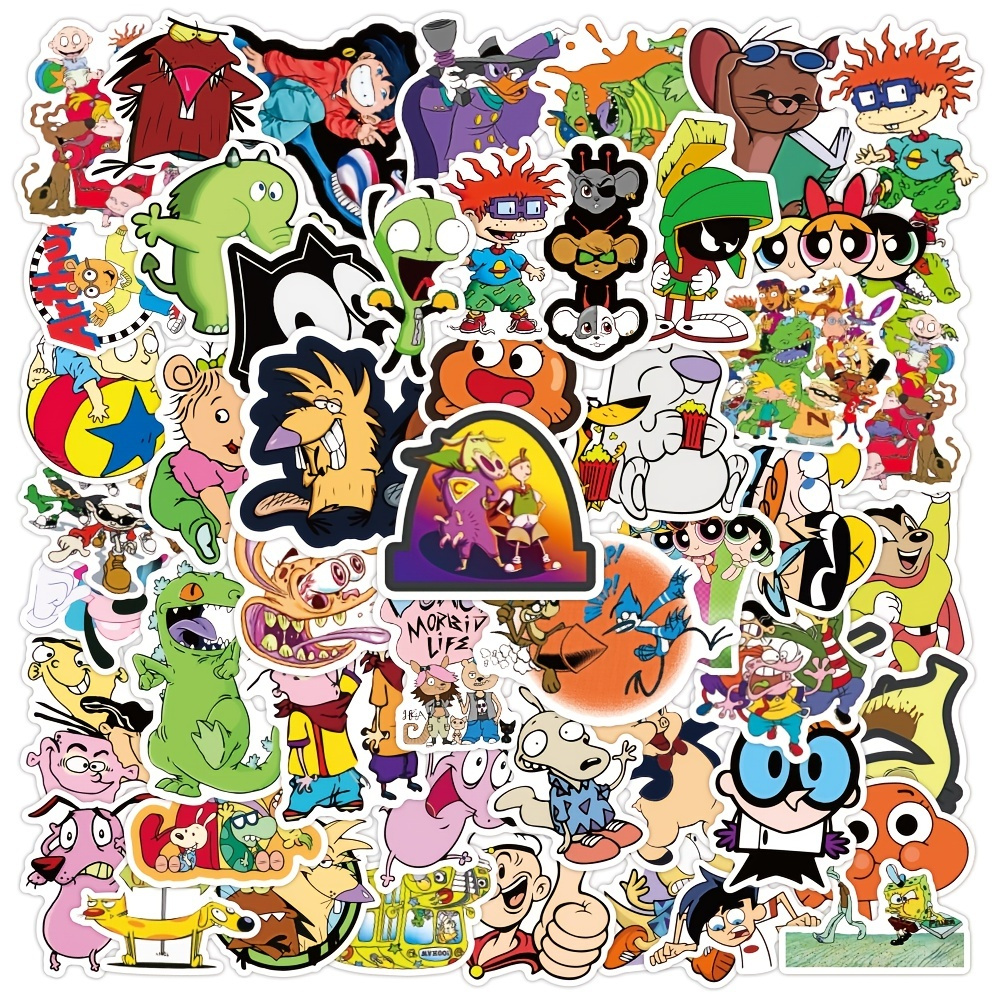 50pcs 90s Cool Cartoon Stickers, Vinyl Waterproof Stickers For Laptop,  Bumper, Skateboard, Water Bottles, Computer, Phone