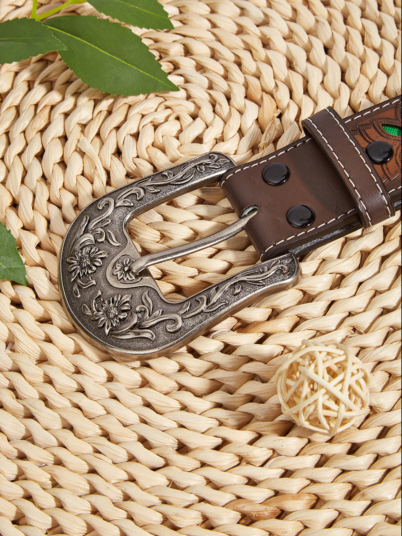 Brown Leather Belt for Women Unique Country Western Buckle A 