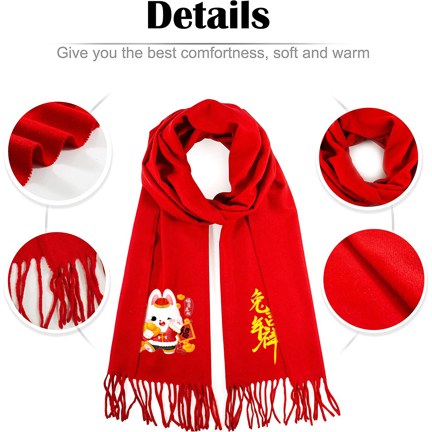Year Of The Rabbit Scarves For Couples, Red New Year's Gift, Valentine's  Day Gift, Cashmere Feel Scarf Chinese Year Of The Rabbit Gift - Temu