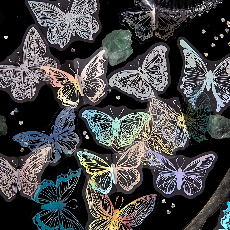 YASMEN Holographic Stickers, 90PCS Vintage Butterfly & Magic Transparent  Stickers, Resin Decorative Stickers for Scrapbooking, Bullet Junk Journal