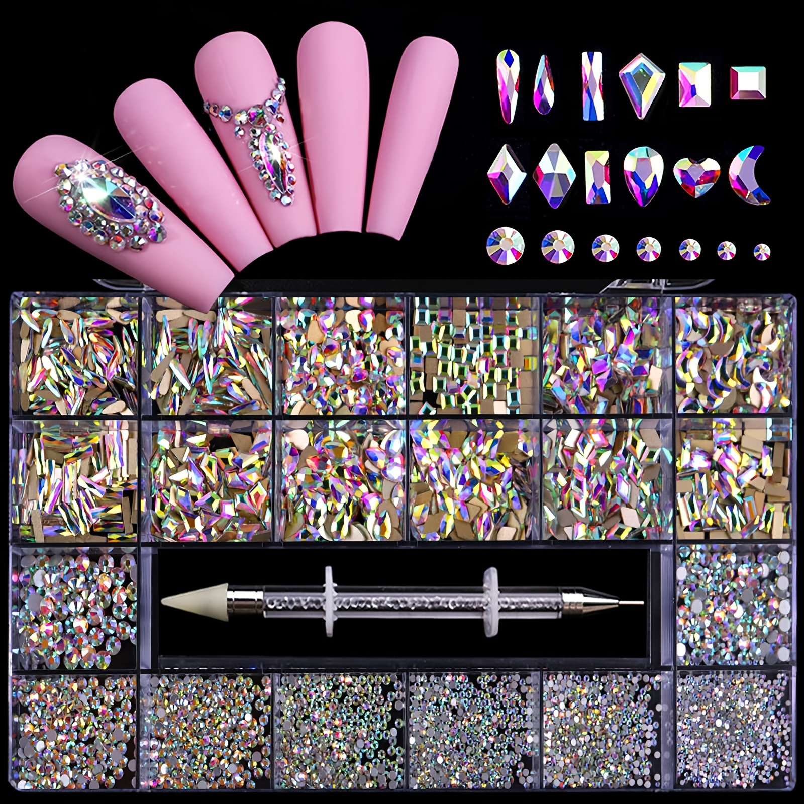 

Nail Art Artificial Rhinestones, Nail Artificial Gems And Artificial Rhinestones Kit With Wax Pencil Flatback Ab Rhinestones For Nails, Crafts, Makeup, Face, Clothes, Shoes