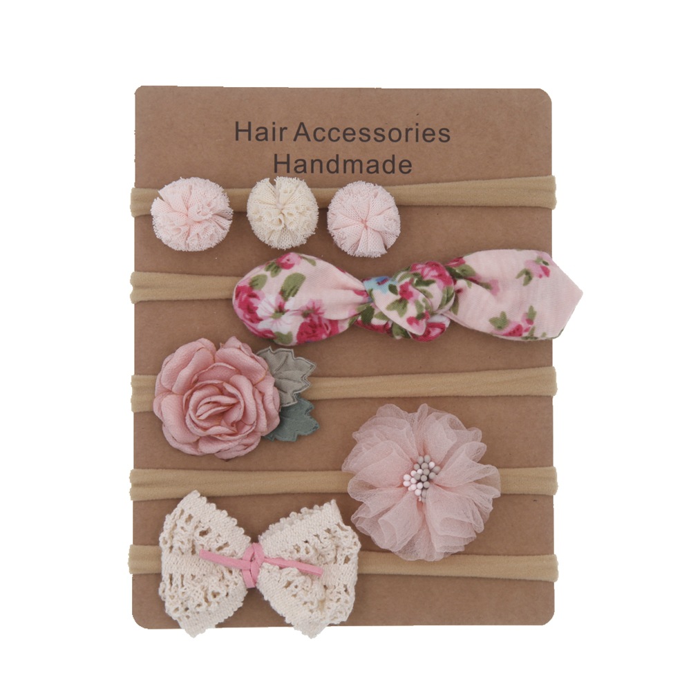 Fashion Ins Floral Bow Soft Nylon Headband Hair Accessory 5pcs Set