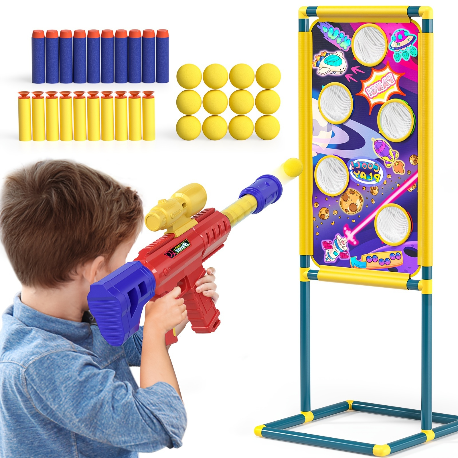 * 2-in-1 Shooting Game Toy For Kids: Foam Ball Popper Air Guns With Target  & 30 Foam Balls/Darts - Indoor/Outdoor Fun For Ages 4-10+ Boys & Girls!  Christmas, Halloween, Thanksgiving Gift
