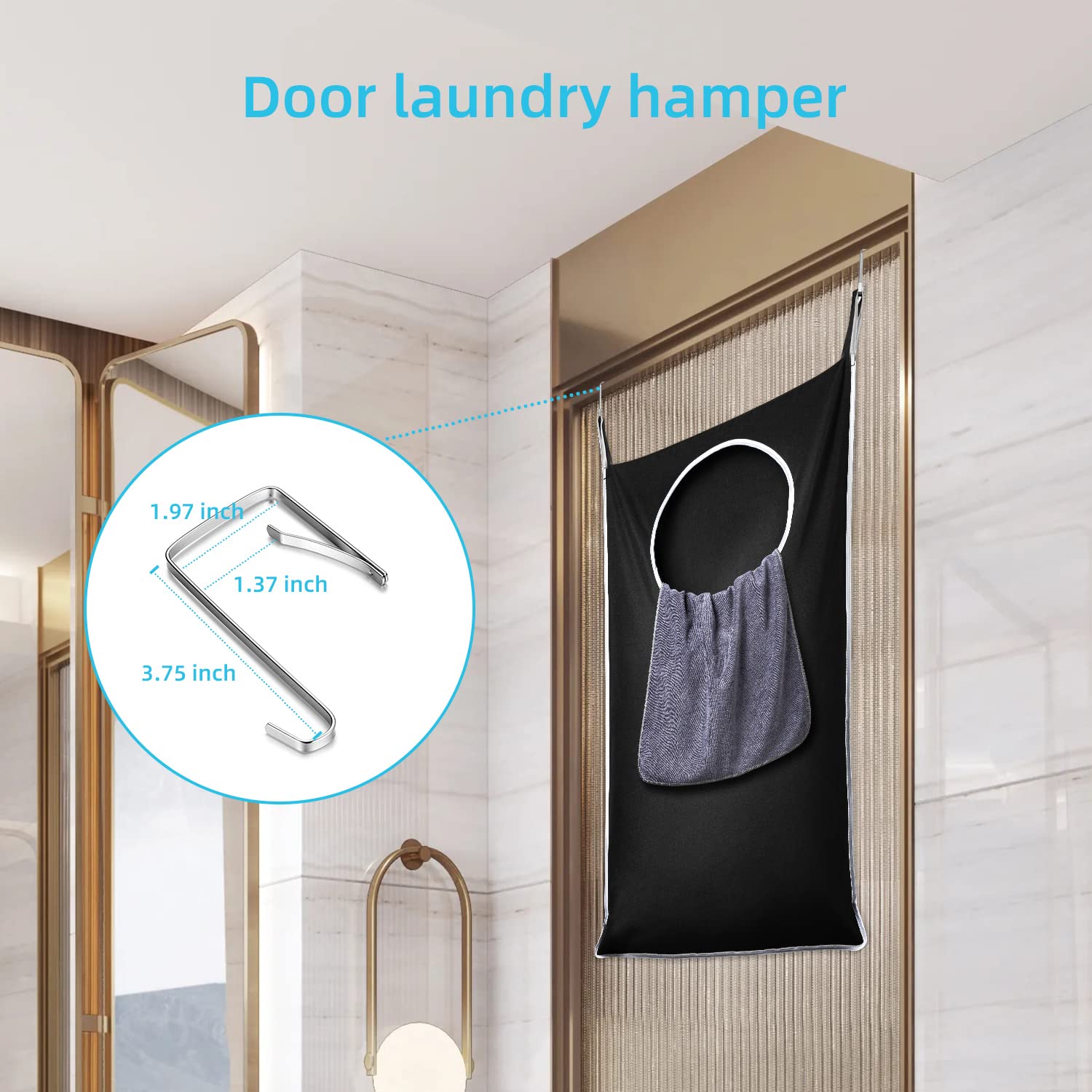 1 2 pack xl door hanging laundry hamper bag hanging laundry basket with large opening and 2 types of hooks for   dirty clothes large size 36 5x22 5 inch hanging laundry bag grey blue black details 12