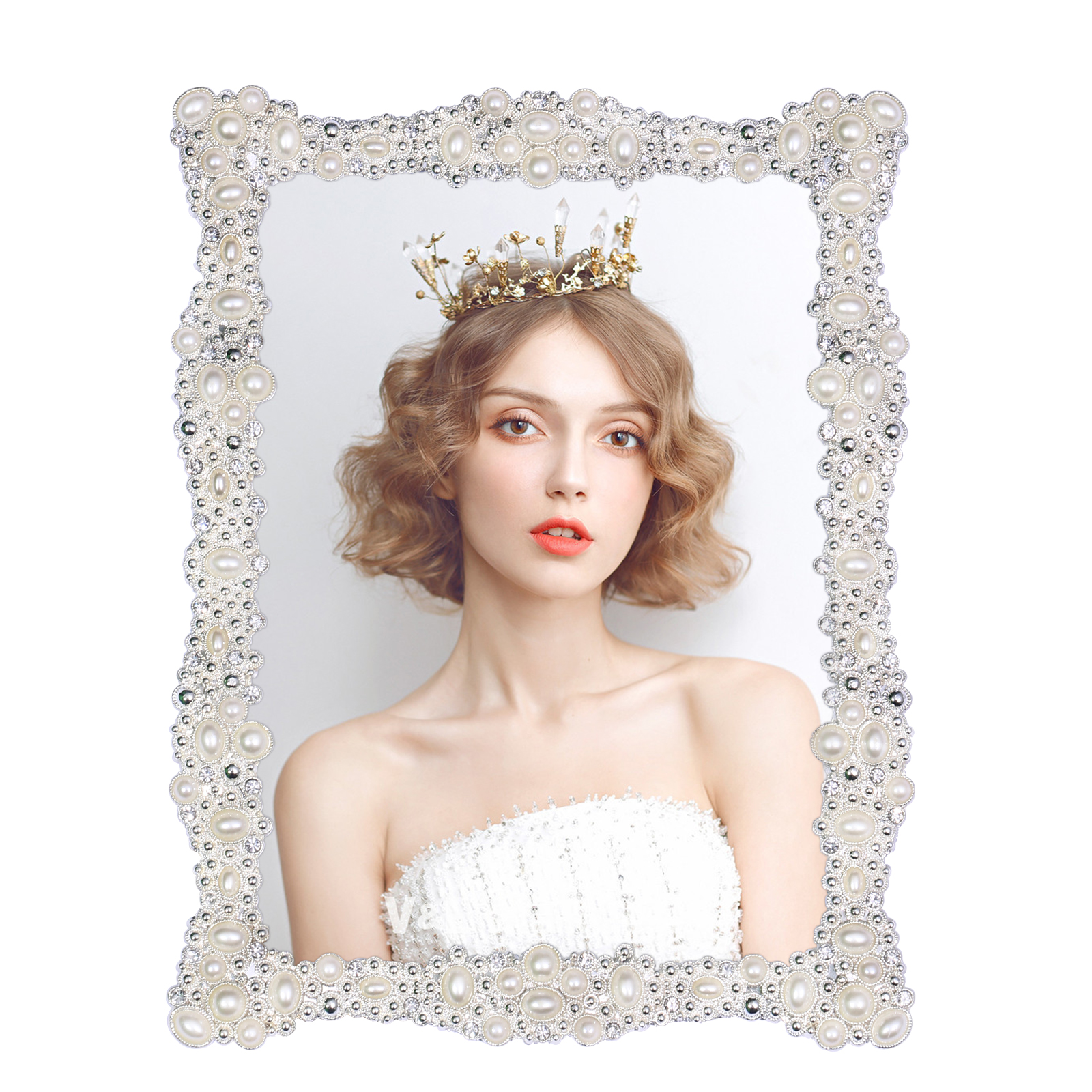 1pc White Picture Frame For Wedding Photo Shiny Frame With Pearl