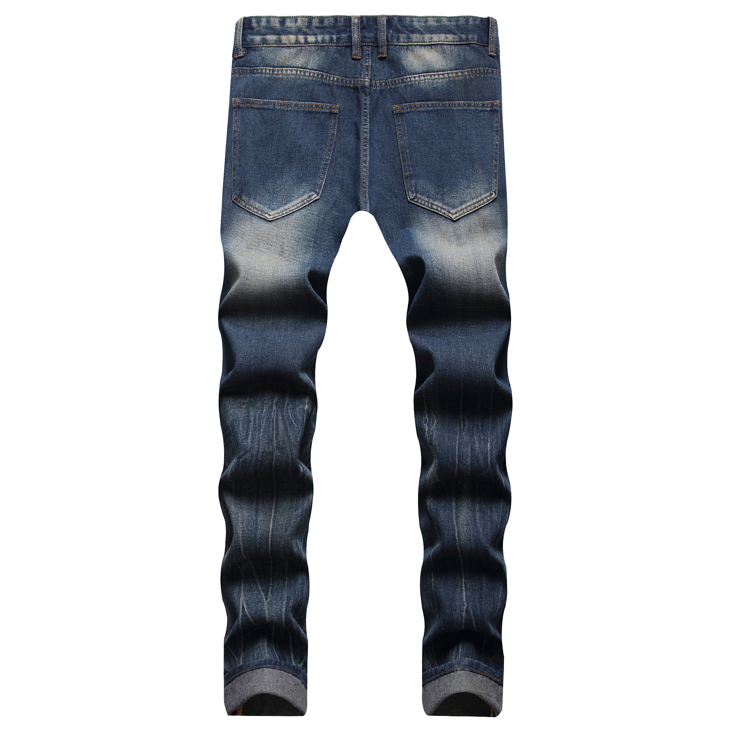 Ripped Men's Dark Blue Straight Leg Washed - Temu