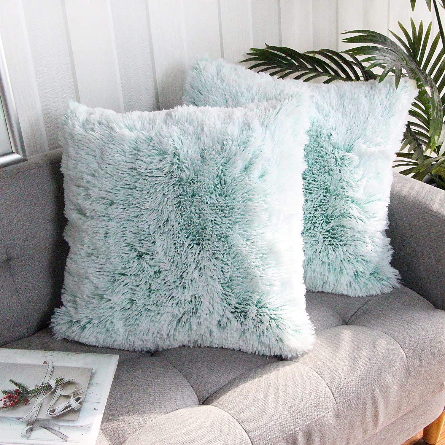 Teal faux best sale fur throw pillows