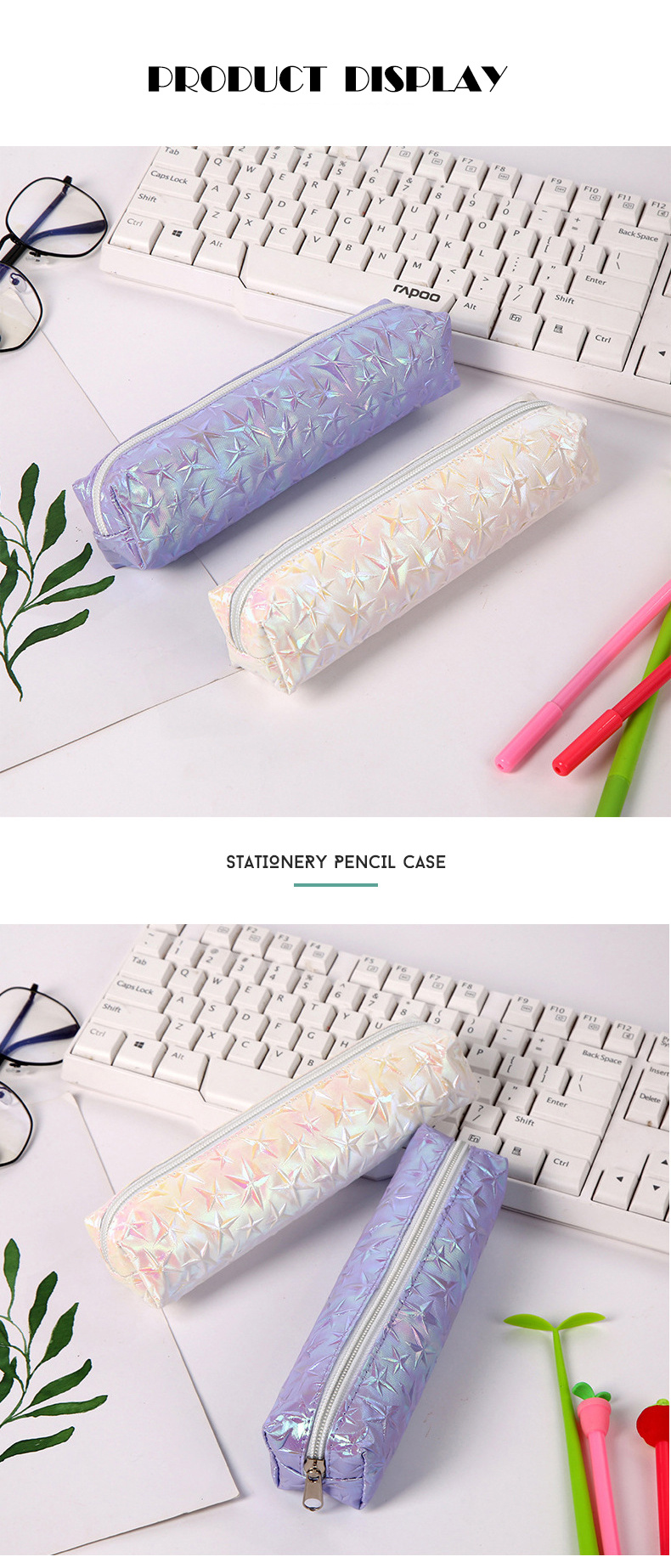 TIESOME Leather Pen Pencil Case, 2PCS Cute Slim Pen Bag Small Pencil Pouch  Lovely Stationery Bag Portable Cosmetic Bag Zipper Bag for Pen Pencils