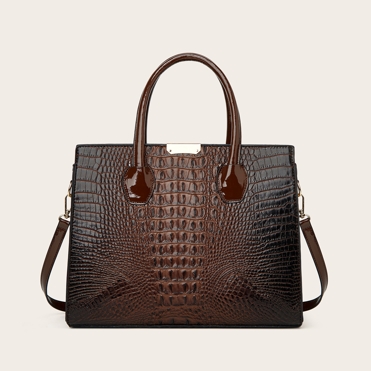 QUARRYUS Trendy Crocodile Pattern Handbag, Fashion Faux Leather Shoulder Bag, Women's Office & Work Purse, Size: One size, Brown