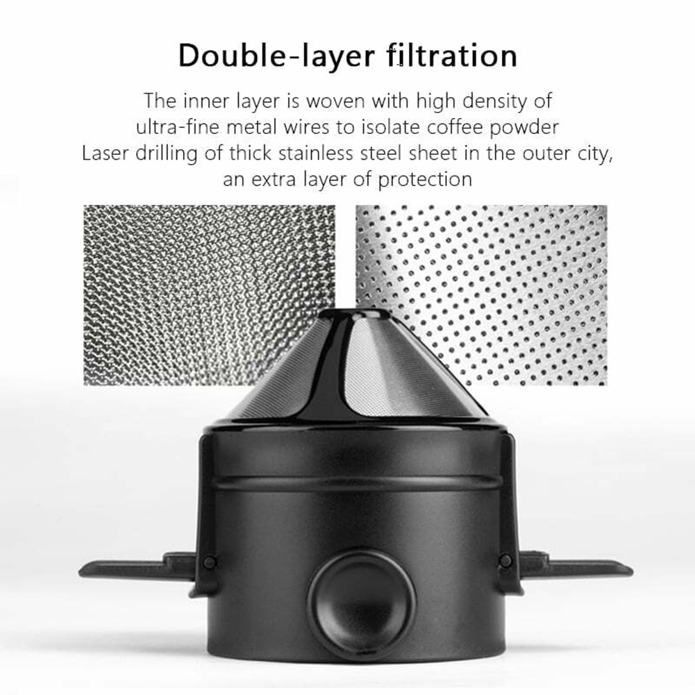 1pc portable pour over coffee dripper reusable stainless steel infuser with folding design plastic material black details 4