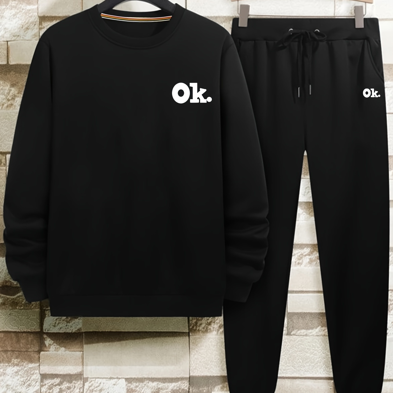 

Men's Letter Print Round Neck Casual Outfit Set, 2 Pieces Long Sleeve Pullover Sweatshirt And Drawstring Sweatpants