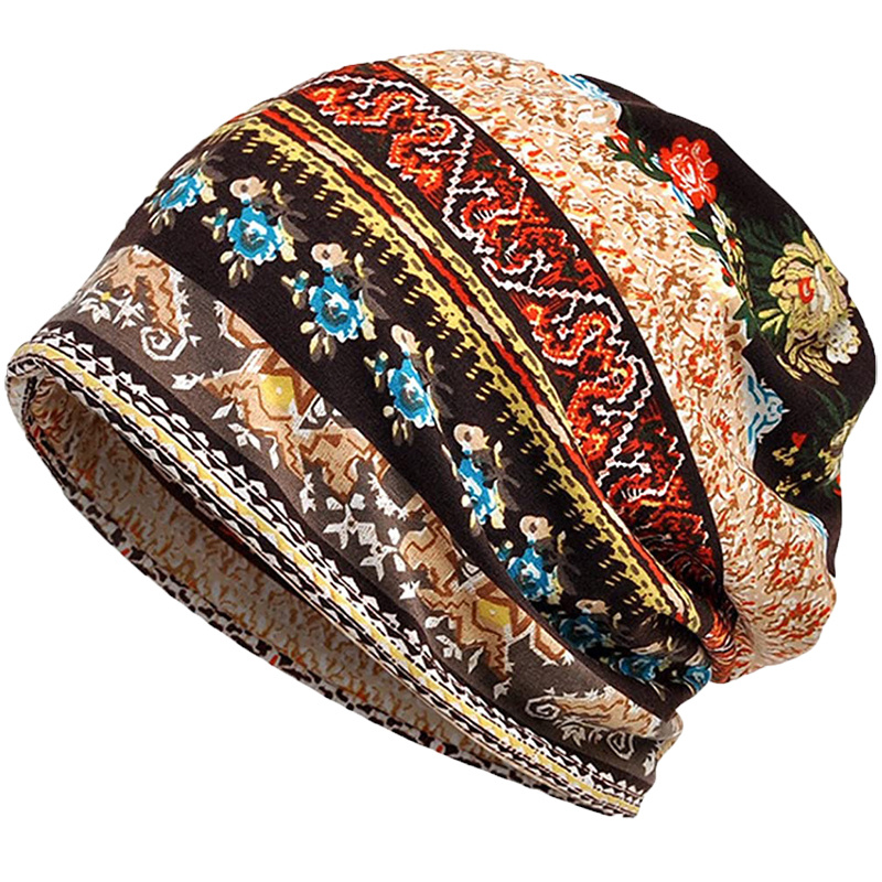 TEMU Soft Bohemian Floral Print Beanie, Skullies, Circumference 23 Inches/58 Cm