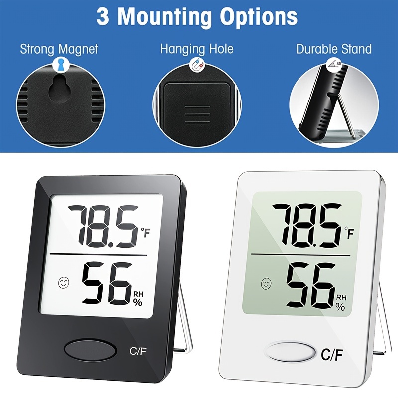 4 PCS Mini Digital Hygrometer and Thermometer,Reptile Thermometer with  Magnetic & Tablestand, Indoor Temperature and Humidity Meter Gauge for  Humidors Greenhouse Garden Cellar Closet Guitar Case