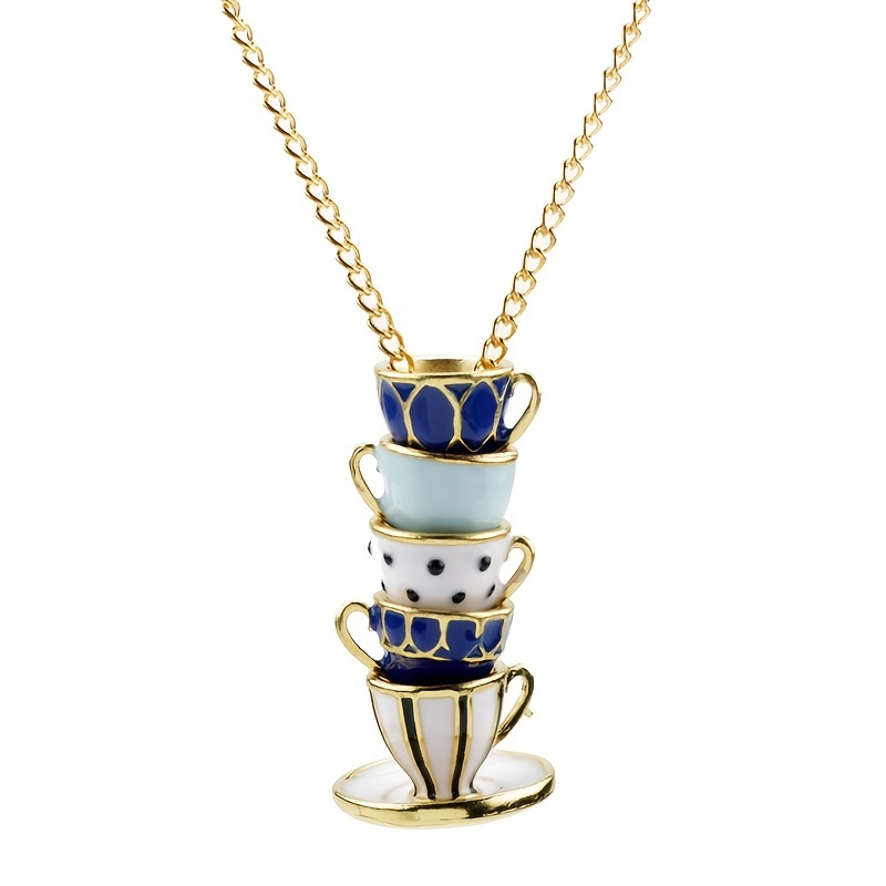 

Creative Vintage Enamel Glaze Tea Cup Shaped Pendant Necklace For Sweater Women&men's Elegant Exquisite Friends Gifts