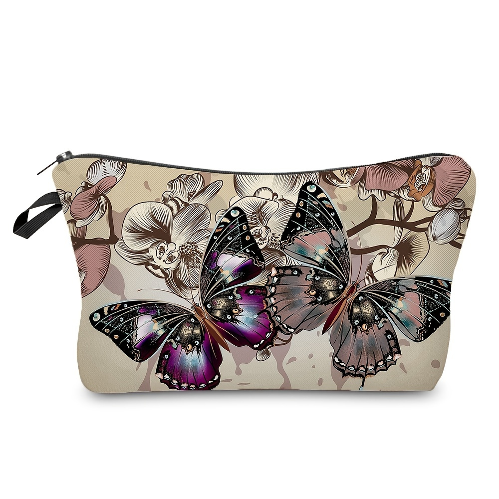 

Simple Butterfly Pattern Makeup Bag, Fashionable Foldable Cosmetic Bag With Zipper, Foldable Toiletry Wash Bag