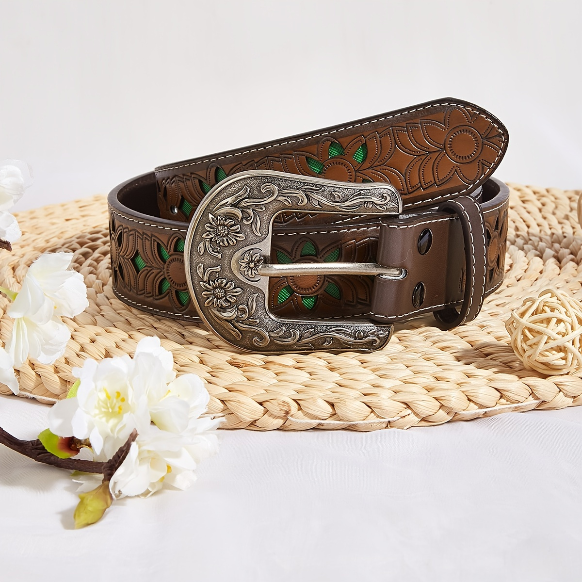 YCMI Women Western-Belts Vintage Leather Western Buckle Cowgirl