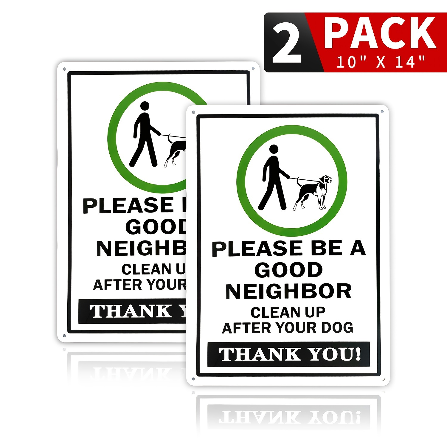 2pcs Per Pack Dog Pick UP Sign Curb Your Dog Sign Dog Poop Sign 10"x14" Rust Free Aluminum,UV Ink Printing,Indoor Or Outdoor Use