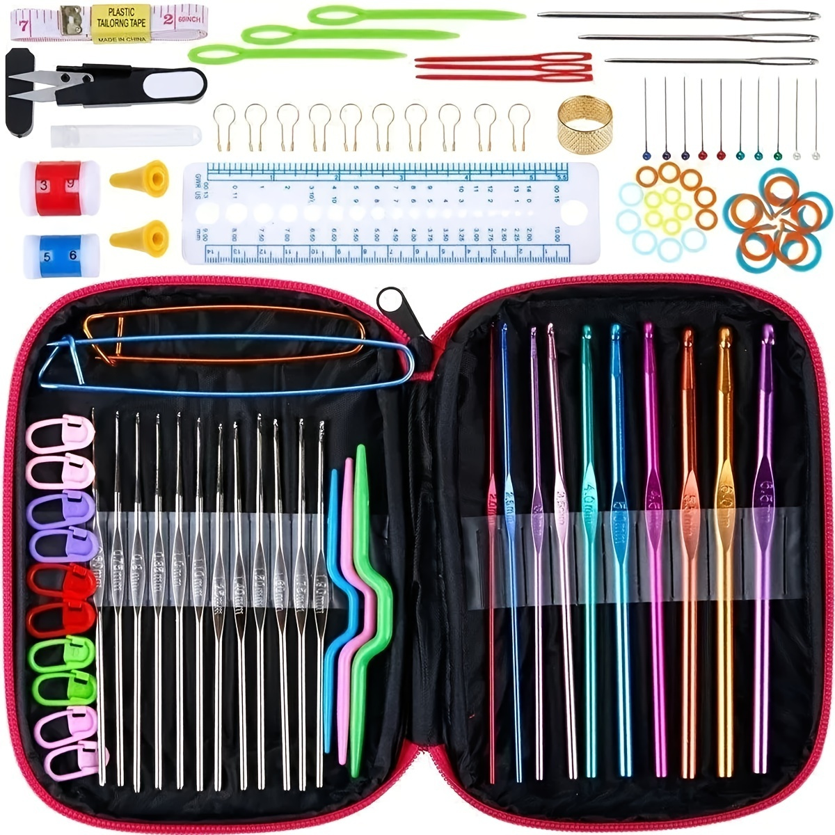 100pcs Crochet Hooks Set Full Set Knitting Needles Hook Knit Gauge