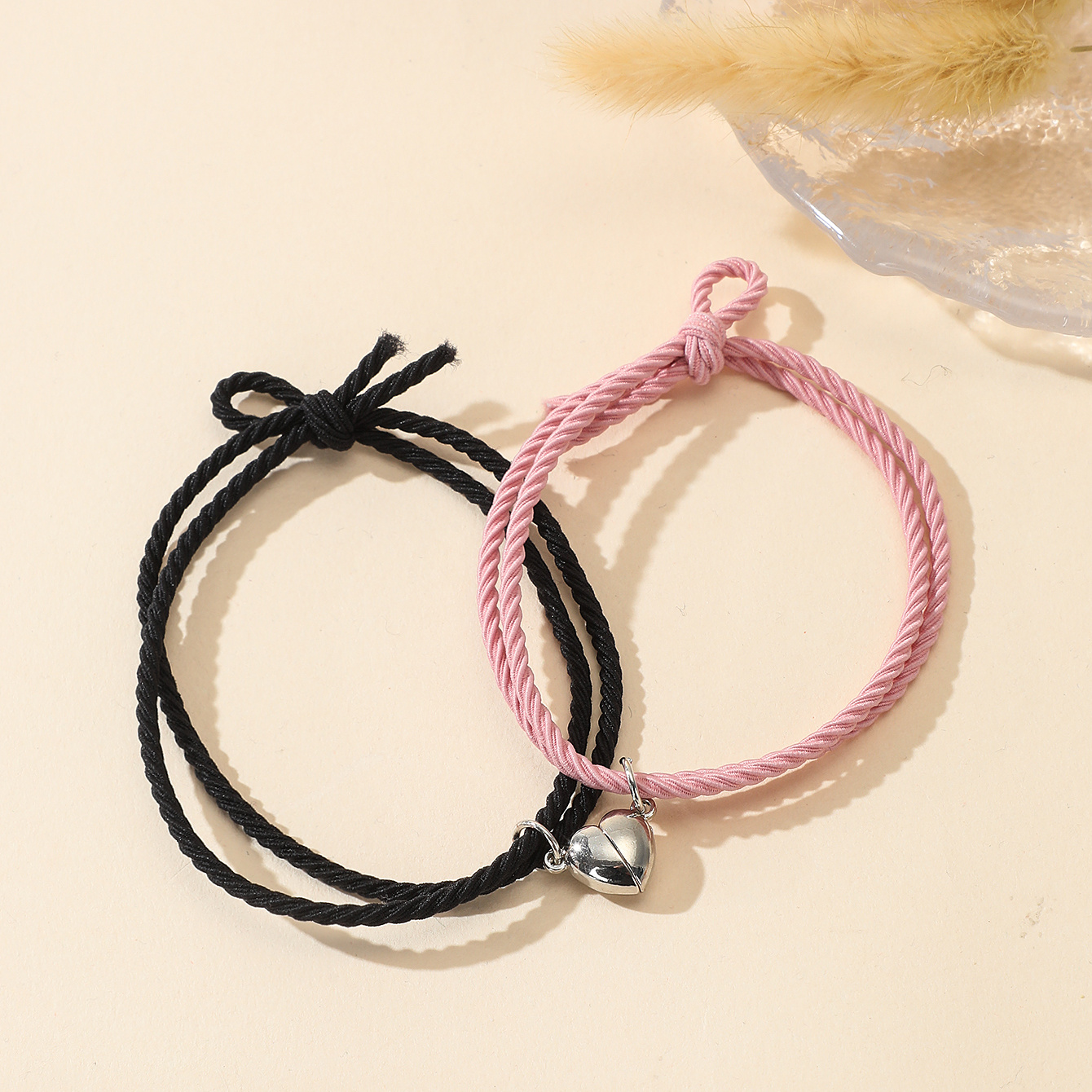 2Pcs Heart Couple Bracelet Set Magnetic Love Matching Magnet Relationship  Rope