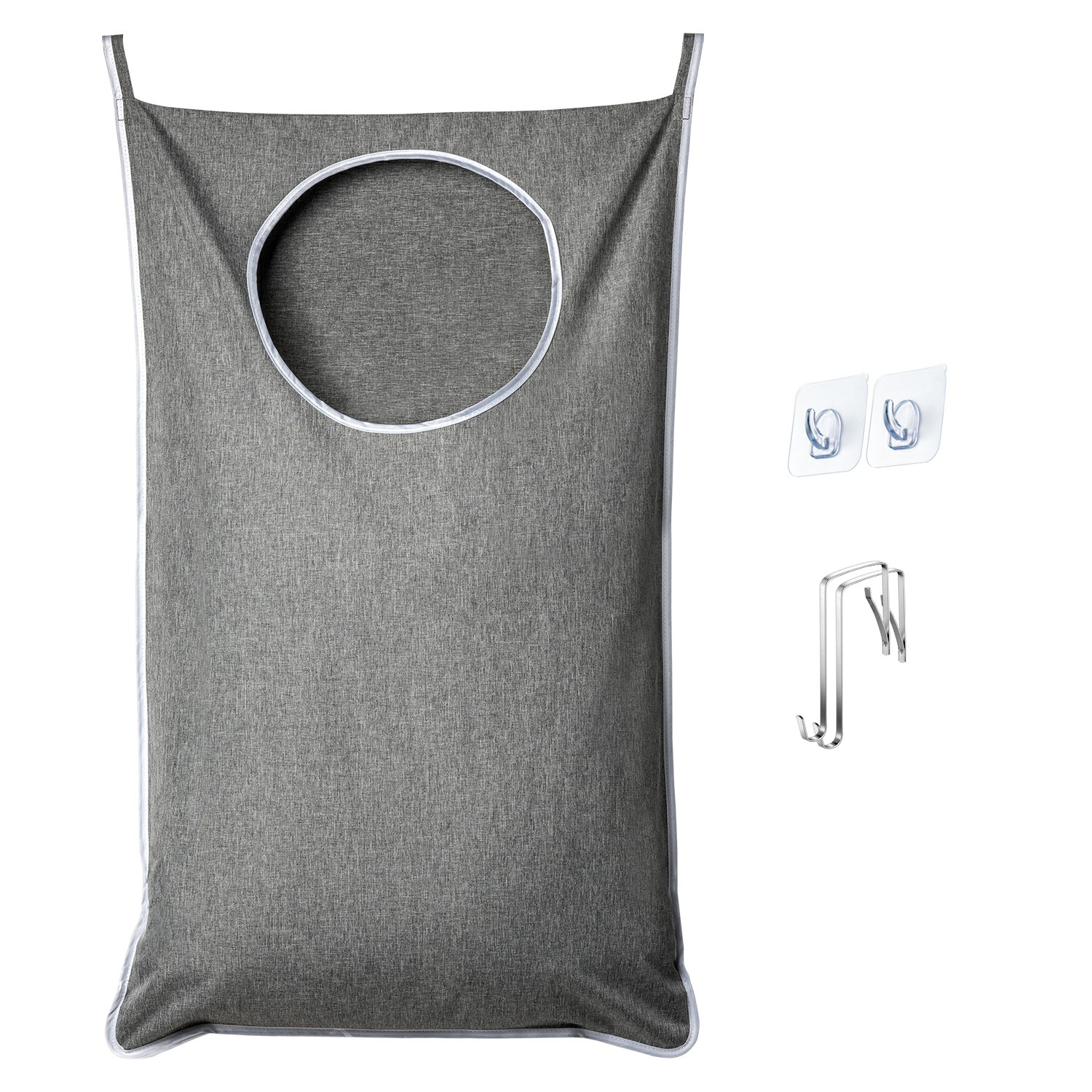 1 2 pack xl door hanging laundry hamper bag hanging laundry basket with large opening and 2 types of hooks for   dirty clothes large size 36 5x22 5 inch hanging laundry bag grey blue black details 0