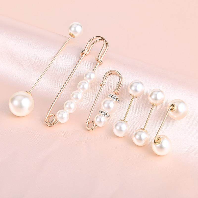 4pcs Faux Pearl Brooch Pins Sweater Shawl Jeans Clips Rhinestones