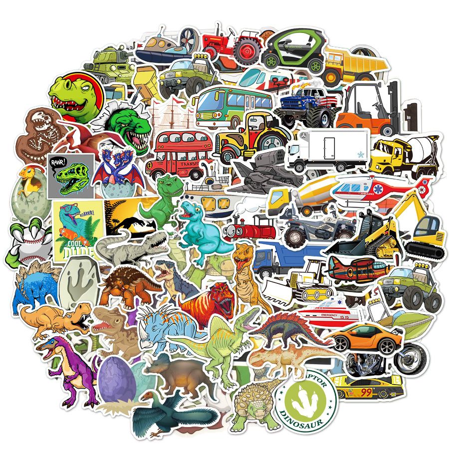 100pcs Vehicle Dinosaur Cartoon Stickers For Kids Toy Laptop Phone Fridge  Guitar Waterproof Engineering Car Truck Sticker Pack | Today's Best Daily  Deals | Temu