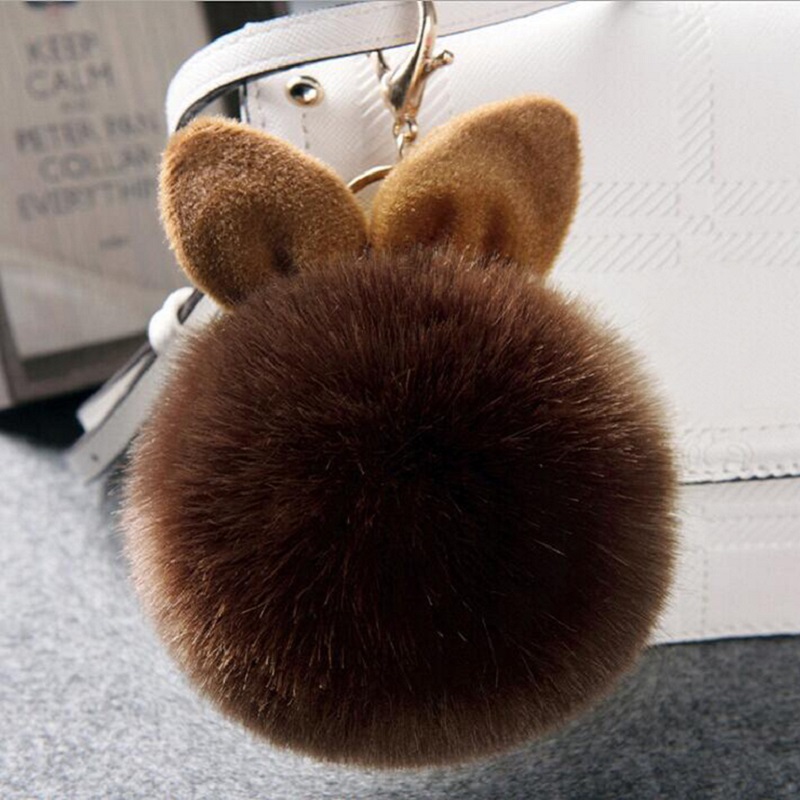 8cm Pom Pom Keychains Faux Rabbit Fur Ball Keychain Car Keyring Fluffy Pompom  Key Chains Key Holder Key Ring Handbag Charms Bag Pendant YELLOW 