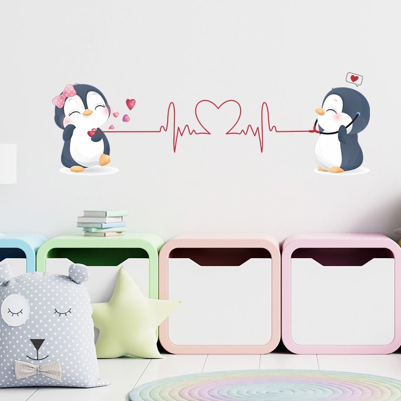 Cute Cartoon Couple Penguin Wall Stickers, Peel And Stick Wall Decals For Bedroom, Living Room, Wall Decor