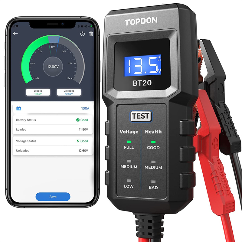 TOPDON BT20 Testeur Batterie Voiture 12V, Testeur de Batterie pour Auto  avec Surveillance de Tension en Temps réel, Test de Démarrage, Test de  Charge, Rapport de Test : : Auto et Moto