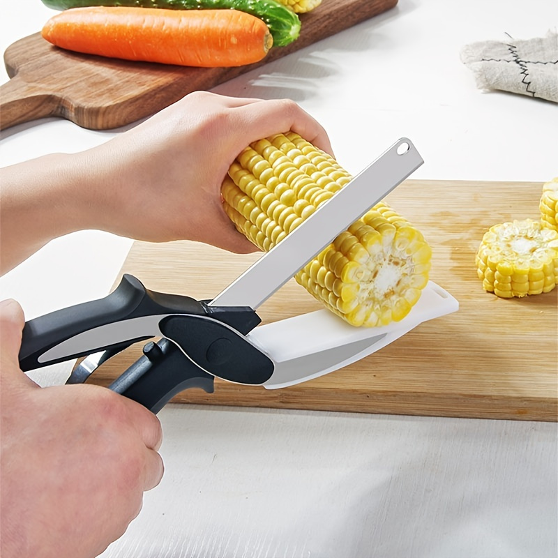 1pc Food Cutter Kitchen Scissors, Salad Chopper with Built-in Cutting Board  Easy Cutting Multipurpose Stainless Steel Scissor - AliExpress