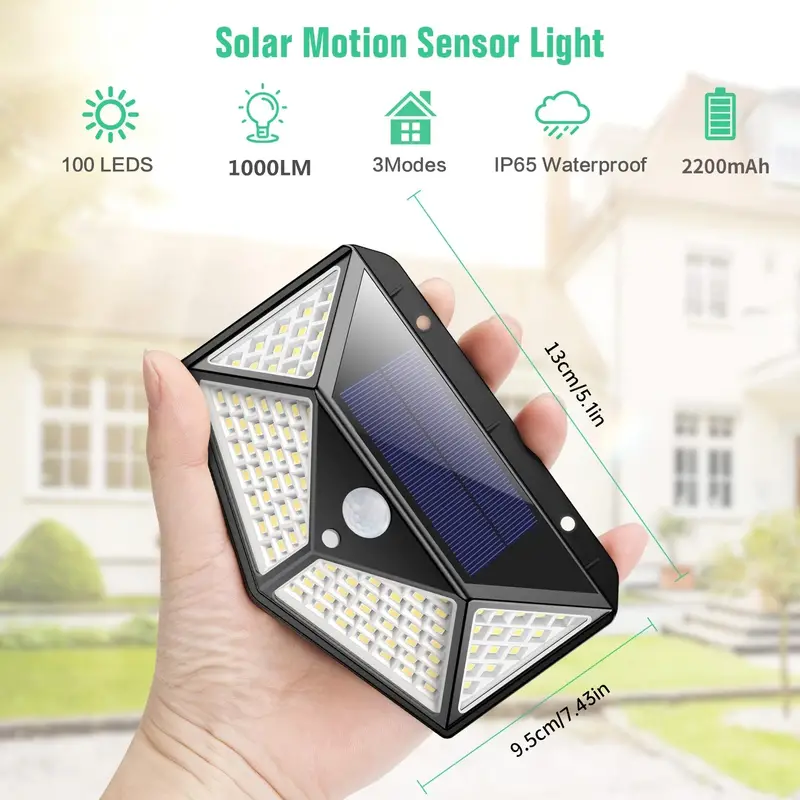 1 2 4pcs solar lights outdoor 100 led 2200mah super energy saving iposible motion sensor security lights 270 wall lights solar powered lights wireless waterproof with 3 modes for garden outside details 1