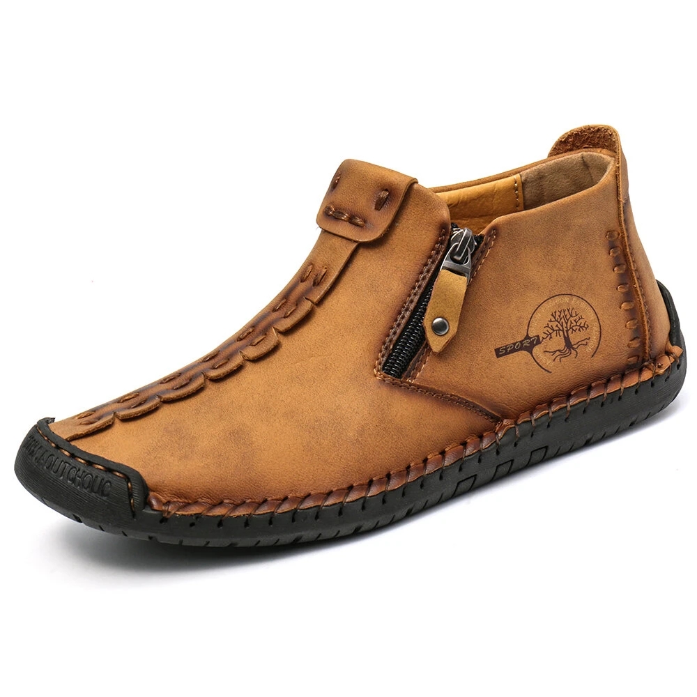 Men's Pu Zippered Short Boots With Rubber Sole | Vintage Style, Round Toe, Upper And Inner, Geaino Brand