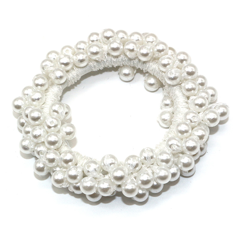 Solid Beaded Scrunchie Ponytail Holder Hair Accessory