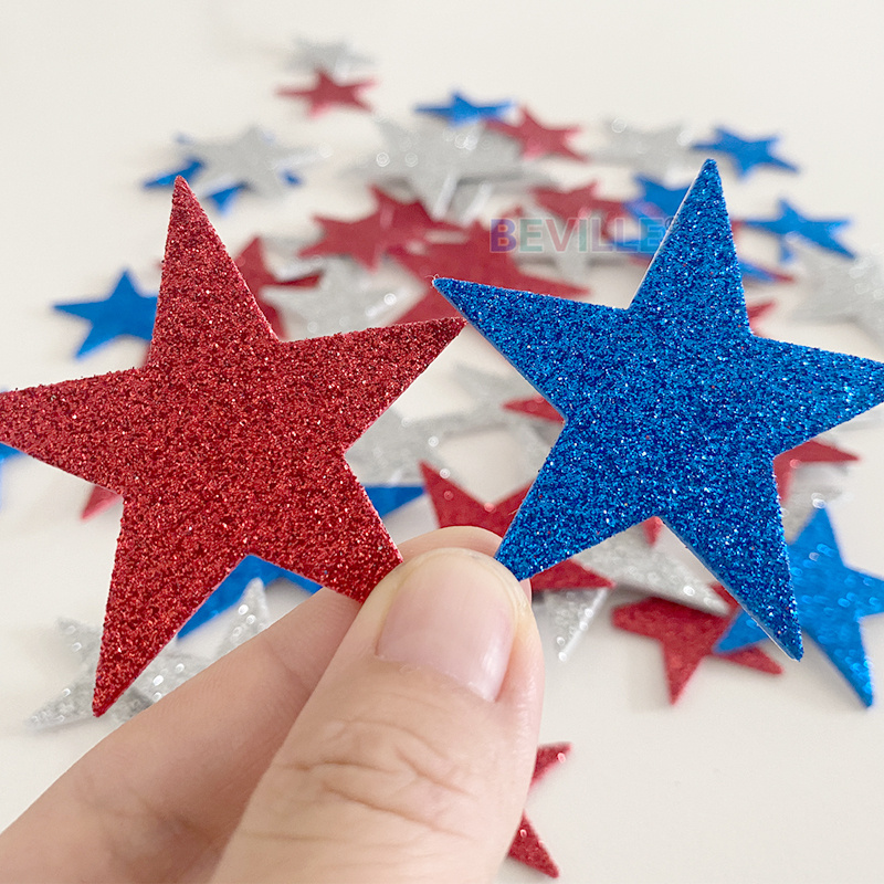 Glitter Star Foam Stickers Red Gold Blue Stars (Pack of 57)