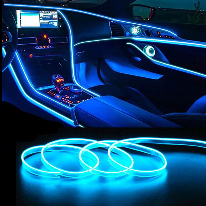 Jushope Interior Car LED Strip Lights, RGB USB Car Ambient Lighting with Fiber Optic, El Wire Car Accessories (2 in 1)