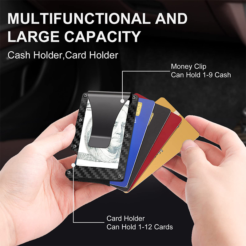 RFID Blocking Slim Money Clip Mens Carbon Fiber Credit Card Holder Metal  Wallet