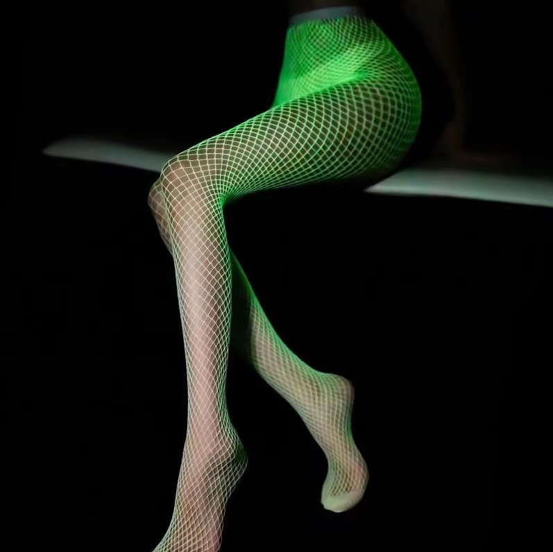 Sexy Glowing Fishnet Socks, Hollow Out High Waist Fluorescent