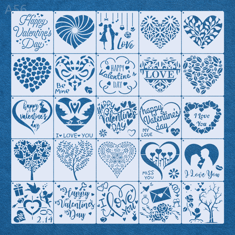 16pcs 6x6in Hearts Love Stencils, Valentine Stencils For Sugar Cookie,  Reusable Plastic Biscuit Stencils With Assorted Sizes Heart Shapes Love  Letters