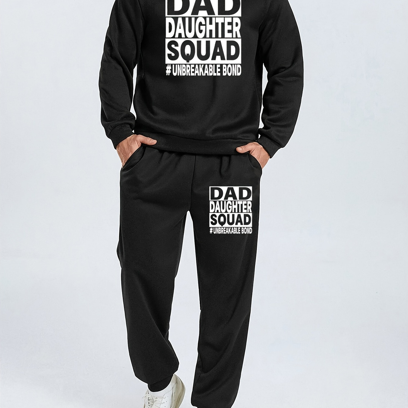 

Men's Creative Slogan Graphic Print Round Neck Casual Outfit Set, 2 Pieces Long Sleeve Pullover Sweatshirt And Drawstring Sweatpants