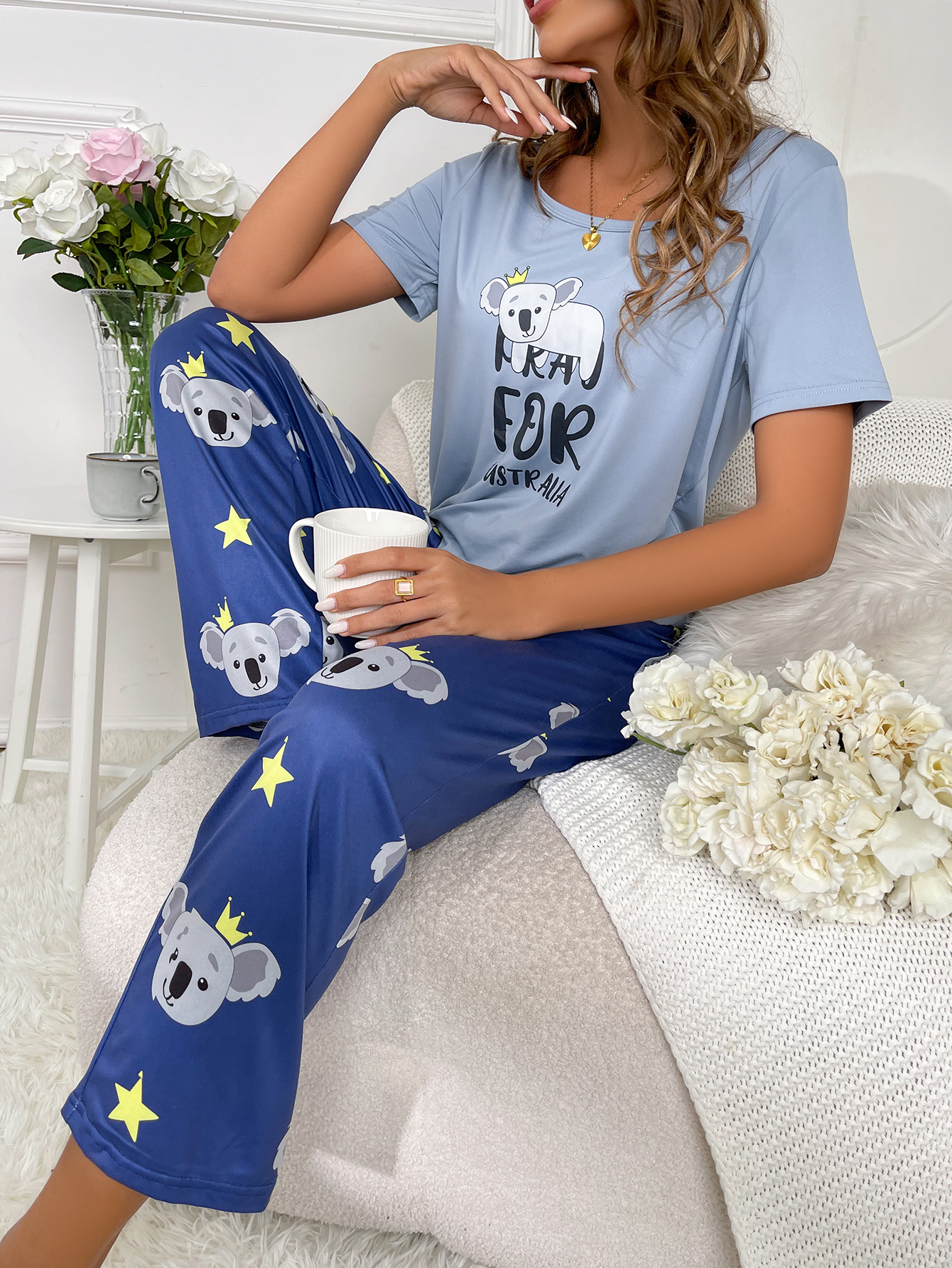 Cute Koala Good Night Pattern Summer Pajama Pants For Women Lady Night Wear  for Ladies Print X-Small