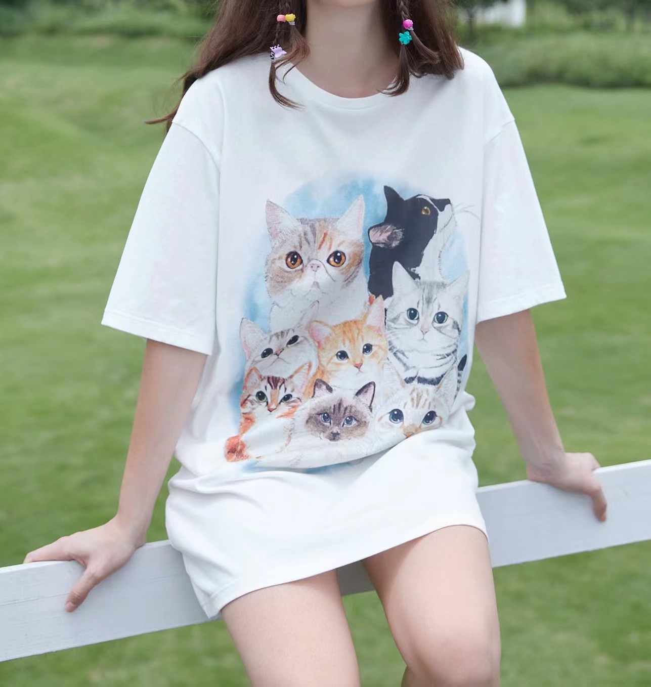 Cute Cats Print Crew Neck T shirt Y2k Short Sleeve T shirt - Temu