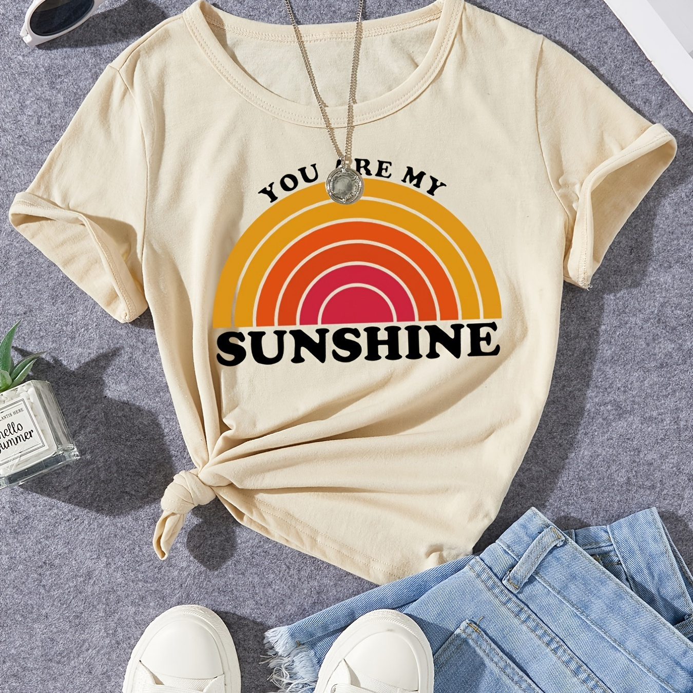 Girls Casual "You Are My Sunshine" Print Summer Tee Clothes