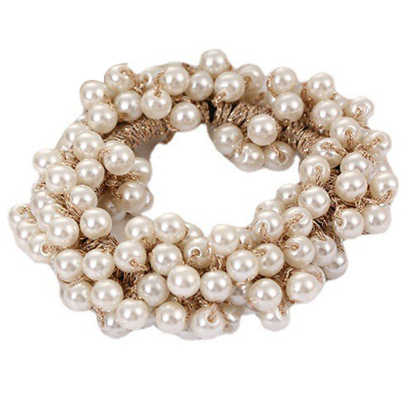 Solid Beaded Scrunchie Ponytail Holder Hair Accessory