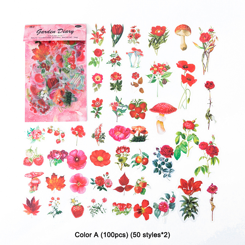 Vnanda 120Pcs/3Bags Cute Retro Floral Stickers Set Flower Stickers for  Scrapbooking Planner Journaling Wrapping DIY Crafts