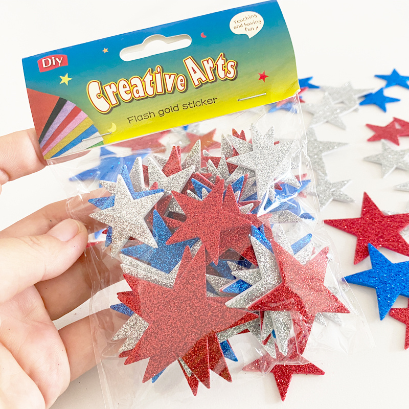 150pcs/lot Red Blue Color Glitter Foam Star Stickers National Flag Holiday  Party Decor Kids Kindergarten Crafts Scrapbooking Toy