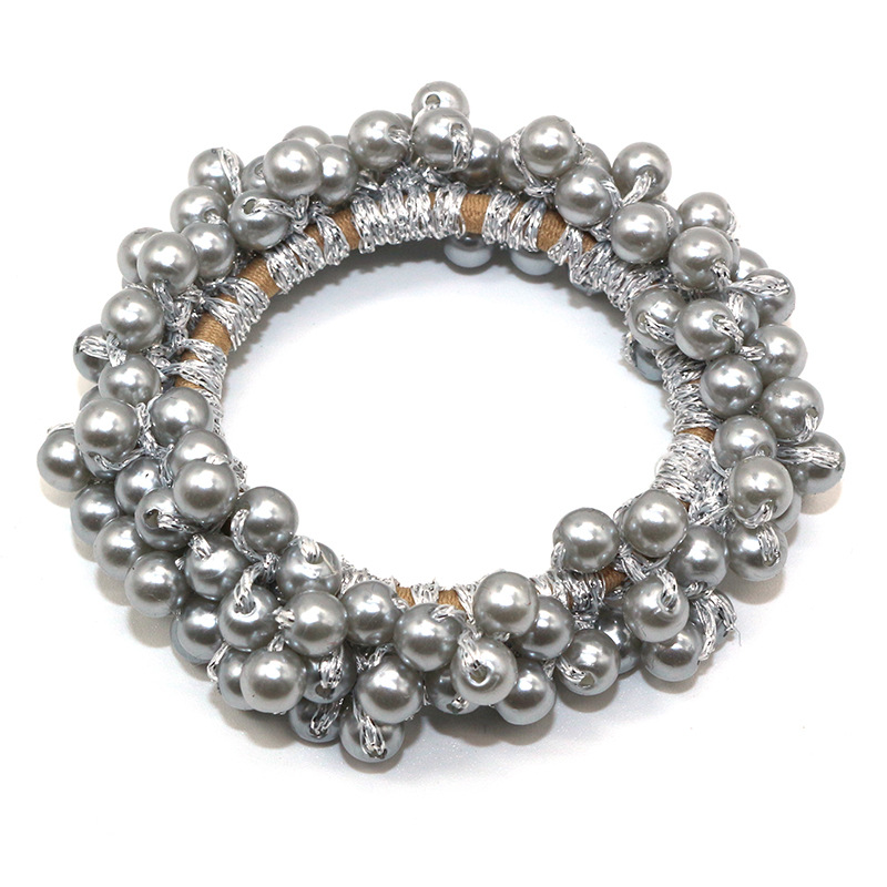 Solid Beaded Scrunchie Ponytail Holder Hair Accessory