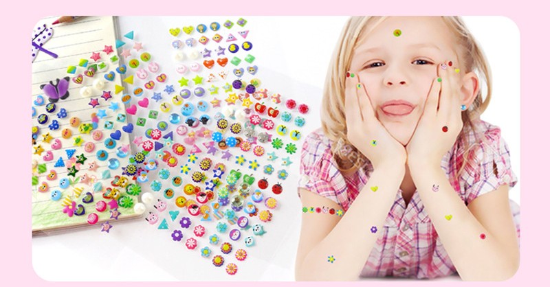 SUPERFINDINGS 8 Sheets 8 Styles 3D Gems Earring Stickers for Girls 