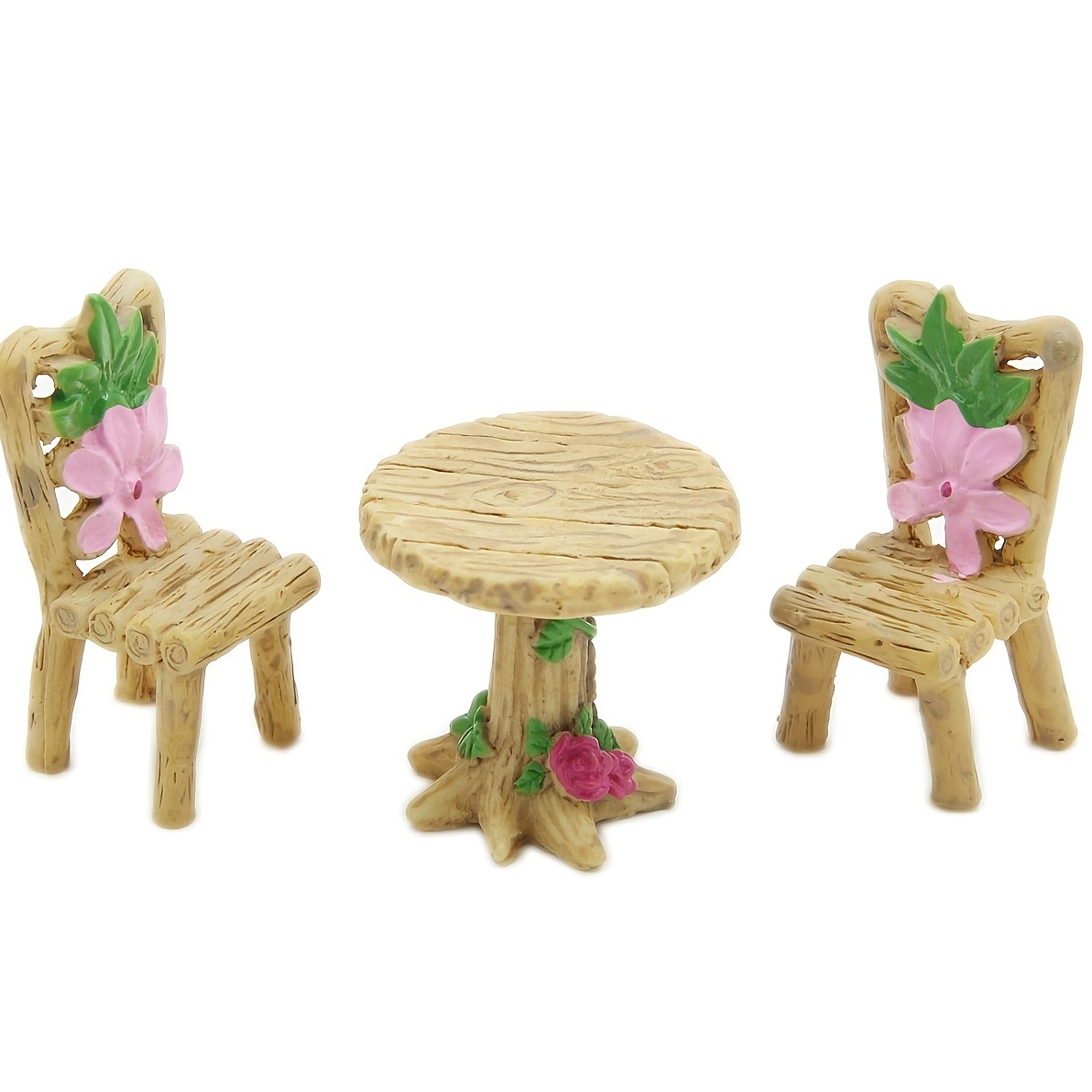 1pc Wood Tables, Chairs, Moss Micro Landscape, Succulent Plant Ornaments, Mini Fairy Garden Decoration Accessories, Garden Sculpture