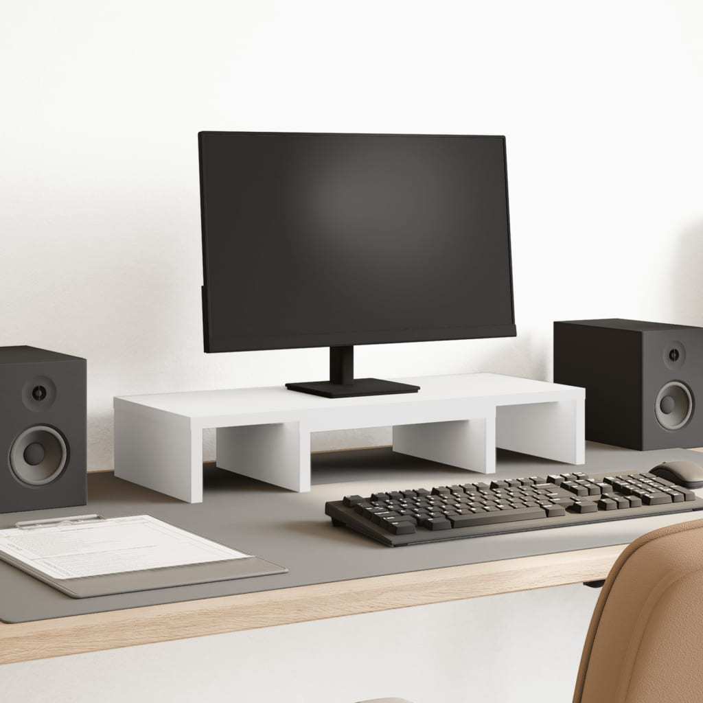 [office Essential] Adjustable White Wood Monitor Stand Riser - 23.6"x9.4"x4.1", Sturdy Computer Shelf For Desk, Tv, Screen, Printer, Laptop - Modern